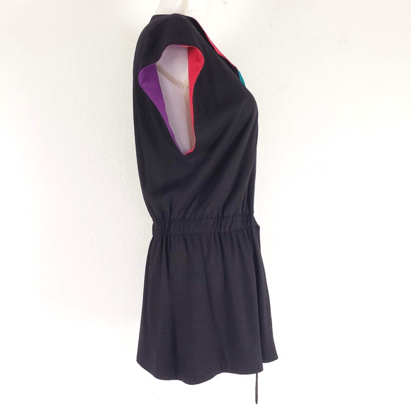 Handmade SIZE XS Color Block REVERSIBLE Black Colorful Cardigan Women Open Front - Picture 7 of 10